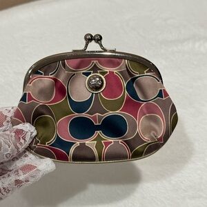 Coach Kiss Lock Multicolor Patterned Coin Purse Y2K